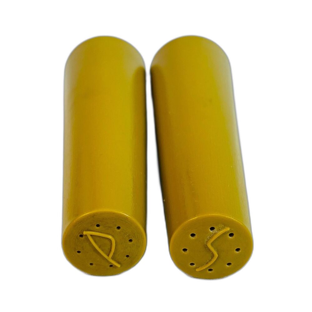 RARE Pair of MCM Mustard Yellow Plastic Salt Pepper Shakers Cone Shaped